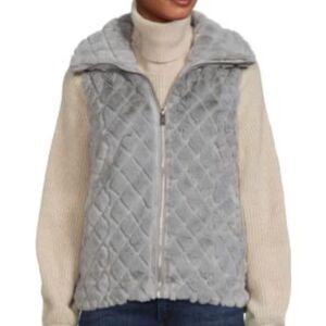 CARMEN MARC VALVO faux fur sleeveless vest grey front zipper size 1X nwt